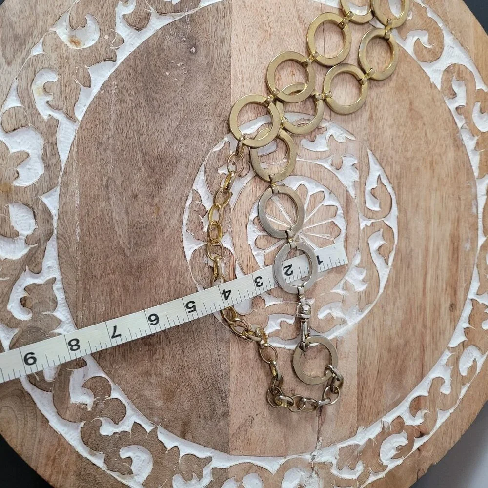 Vintage Gold-Tone Chain Link Belt With Circular Ring Accents & Clip Closure